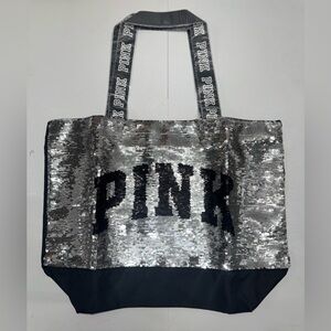 Silver Sequin Tote Bag with Black Accents